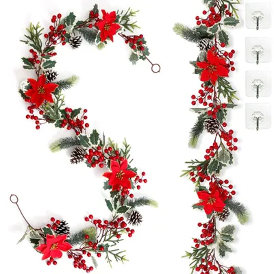 Künstlicher Beerenkranz, 2 Stück, 180 cm, Weihnachtsdekoration