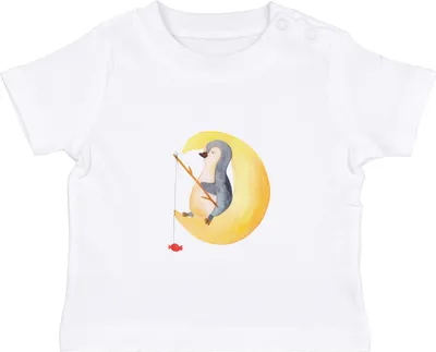 Produktbild von Mr. & Mrs. Panda Babyshirt Pinguin Mond 12. - 18. Monat - Weiß - Geschenk, Kinder Top, Baby Baumwollshirt,  T-Shirt, Erschöpft, Spruch, Süßigkeiten, Angel, Kleinkind