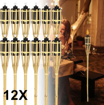 Obrázek produktu pro Clanmacy 12x zahradní svítilny sada lampy pochodeň olej knot 90cm bambusové olejové pochodně pro venkovní lampy olej pro pochodně plameny oheň strana dekorace