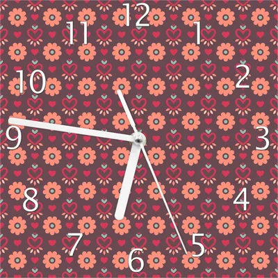 Produktbild von Wallario Design Wanduhr Muster mit Blumen und Herzen aus Echtglas, Größe 20 x 20 cm