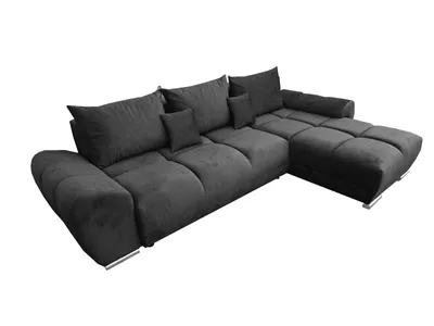 Image de Canapé d'angle SYDNEY avec fonction couchage et coffre de rangement, en L, à droite, noir kronos 07