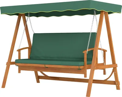 Produktbild von 2 in 1 Hollywoodschaukel mit Liegefunktion, 3-Sitzer Gartenschaukel aus Holz, Holzschaukel mit Sonnendach Sitzauflage, Schaukelbank bis 330kg, für Garten, Terrasse, 236x130x181 cm, Dunkelgrün |