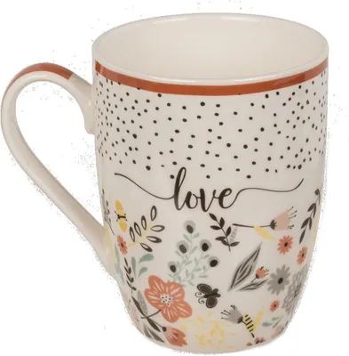 Produktbild von Kaffeetasse mit Farbakzent ca. 8 x 10,5 cm mit Spruch und Blumenmotiv