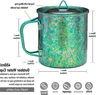Produktbild von Famanu Ultralight Kaffeetasse 450 ml - Faltbarer Griff aus Titan für Outdoor-Aktivitäten - Grün