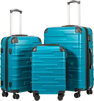 Produktbild von Hartschalen-Koffer Rollkoffer Reisekoffer Vergrößerbares Gepäck (Nur Großer Koffer Erweiterbar) ABS Material mit TSA-Schloss und 4 Rollen Türkisgrün