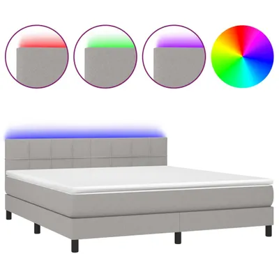 Produktbild von vidaXL Boxspringbett mit Matratze & LED Hellgrau 160x200 cm Stoff