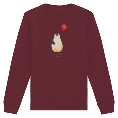 Produktbild von Mr. & Mrs. Panda Baumwoll Pullover Pinguin Luftballon Größe XXL - Burgundy - Geschenk, Pulli, Sweatshirt, Geschenkidee, Jahrmarkt, Liebe, Kirmes, Sweater, Glück, Bio