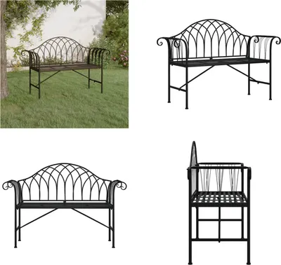 Produktbild von vidaXL 2 Sitzer Gartenbank 128 cm Schwarz Stahl - Gartenbank - Gartenbänke - Bank - Sitzbank