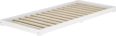 Produktbild von Weißes Niederflurbett Futon extra niedrig Bodenbett 100x200 Kiefer V-60.47W-10Rollrost inkl.