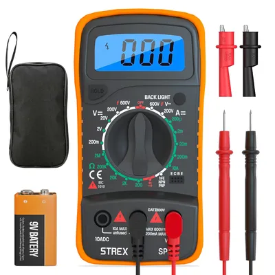 Productafbeelding van Strex Digitale Multimeter - AC / DC - Incl. 9V Batterij, Klemtangen & Opberghoes - Multi Meter