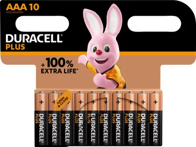 A package of Duracell AAA batteries with a cartoon bunny mascot.