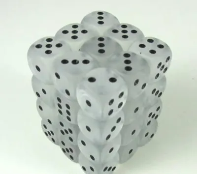 Produktbild von Chessex Frosted Clear/Schwarz D6 12mm Würfelset (36 Stück)