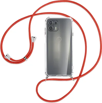 Produktbild von Handykette Backcover-Schutzhülle mit Band (Metall silberfarben) für Motorola Edge 20 Lite (XT2153-1) - rot