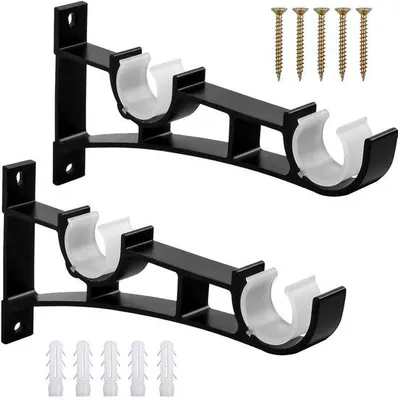 Produktbild von Doppeltes Vorhanghalter - robust und langlebig - Set aus 2 - schwarz - Aluminiumlegierung