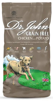 Zdjęcie produktu dla Karma dla psów bez zbóż z kurczakiem i ziemniakami 12,5 kg – hipoalergiczna, sucha karma dla dorosłych psów – Dr John Grain Free