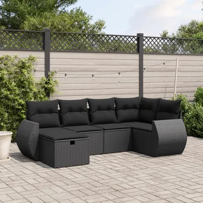 Produktbild von Schwarz 6-tlg. Garten-Sofagarnitur mit Kissen Schwarz Poly Rattan ,Design 2024 Neu