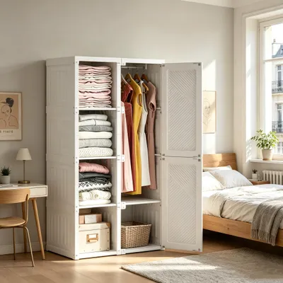 Produktbild von INONEFT Kleiderschrank mit 6 magnetische Türen und Kleiderstange, Faltbarer Mehrzweckschrank, Garderobenschrank für Wohnzimmer Schlafzimmer, Weiß