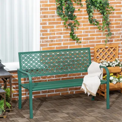 Produktbild von Gartenbank Metall 2-Sitzer, wetterbeständig, Parkbank Stahl, Dunkelgrün | 127 x 63 x 83 cm | 12,5 kg