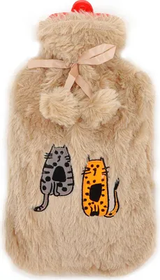 Immagine prodotto di BiggDesign Bottiglia d'acqua calda per gatti con rivestimento lavabile e in morbido peluche, bottiglia da letto per bambini e adulti, bottiglia d'acqua calda per dolori alla schiena e allo stomaco, bottiglia d'acqua calda, 2L, Beige