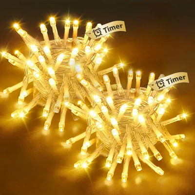 Lichterkette 5 m, 50 LEDs, warmweiß, Timer, 2 Stück