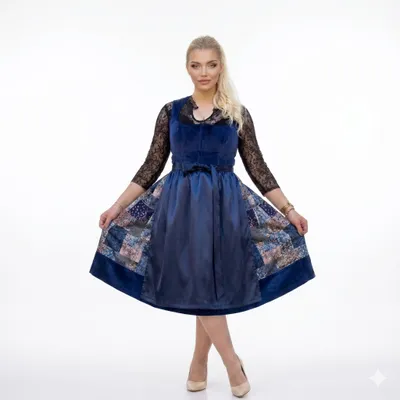 Produktbild von 2-teiliges Trachtenkleid (Kleid + Schürze) in Nachtblau/Blau+Beige Mix