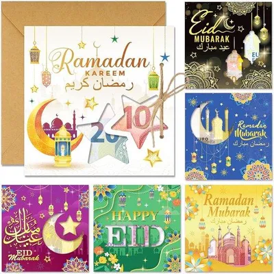 Productafbeelding van Famanu Eid Mubarak kaarten set met 6 kaarten en bijbehorende enveloppen - ideaal voor Ramadan- en Eid Mubarak-cadeaus