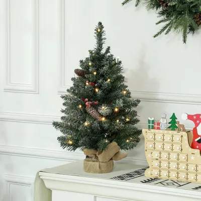 Produktbild von Weihnachtsbaum mit LED-Beleuchtung und Tannenzapfen ＆ Rote Beeren Künstlichen Weihnachten Tannenbaum 60 cm Grün
