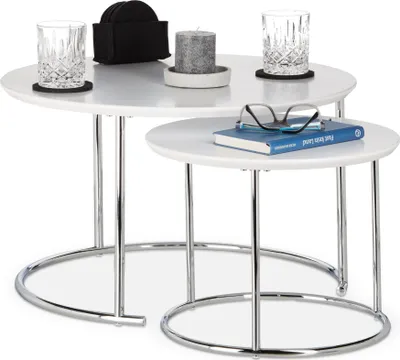 Produktbild von Couchtisch Staatstisch Rund, 2-teilig, Höhe 9cm, Ø 69cm, platzsparend zusammenschiebbar