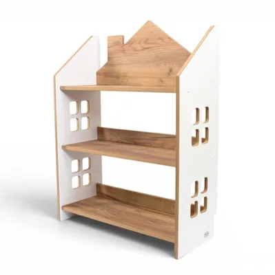 Produktbild von Kids Helper Kinderregal Haus Weiß Eiche Spielzeugregal Montessori Kindermöbel MDF