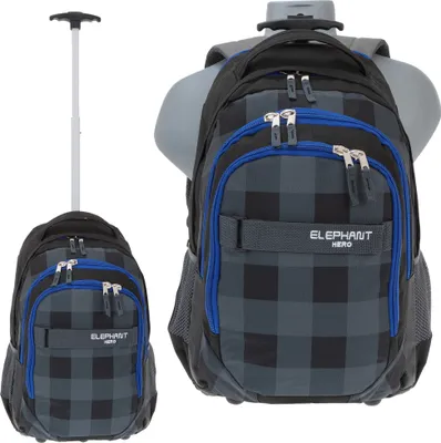 Produktbild von Schultrolley Elephant Hero Signature Trolley Ranzen Rucksack Schulranzen Jungen Mädchen Campus Tasche backpack 12610 Plaid Schwarz Blau