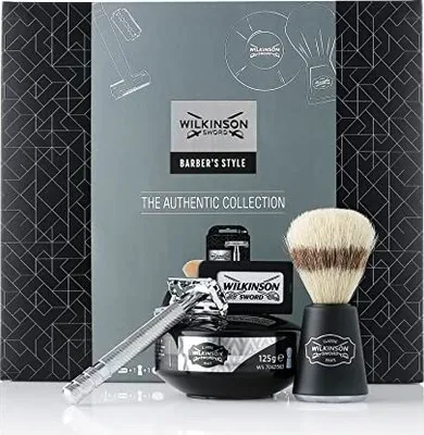 Produktbild von WILKINSON SWORD Barber's Style - The Authentic Collection (Rasierhobel, 5 x Doppelklingen, Rasierpinsel, Rasierseife)