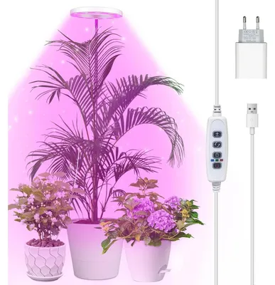 Zdjęcie produktu dla Lampa LED do roślin, pełne spektrum, regulowana wysokość (155 cm), 72 diody LED, 3 poziomy jasności, timer (3/9/12 godzin), biała