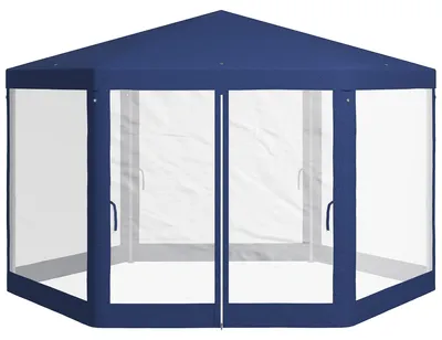 Produktbild von Gartenpavillon, 6-eckig, Netzvorh?nge, Metallgestell, 3,94x3,412x2,5m, Blau