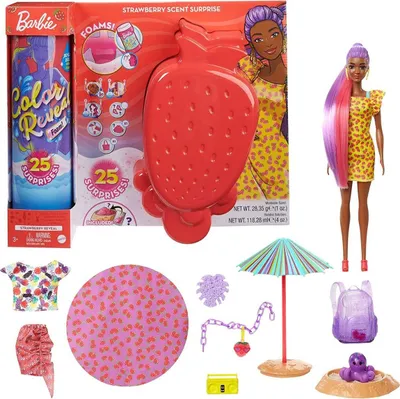 Image de Barbie Color Reveal Poupée de mousse-fraise avec 25 surprises
