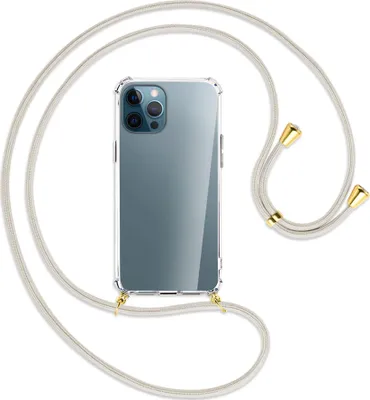 Produktbild von Handykette Backcover-Schutzhülle mit Band (Metall goldfarben) für Apple iPhone 12 Pro Max - broken white