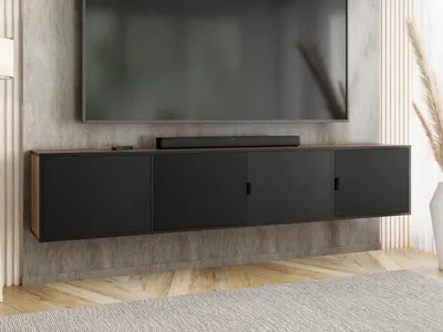 Produktbild von KierMoebel Tv Schrank LUNO 4, Modern Lowboard Eiche Craft Gold & Schwarz  206,4x42x38,8 cm