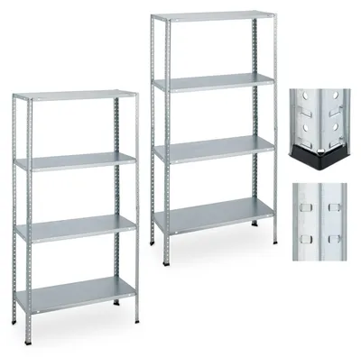 Productafbeelding van Stellingkast opbergrek stellingrek - Set van 2 - Verzinkt staal - 147,5 x 75,5 x 30,5 cm - Zilver