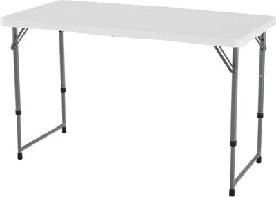 Produktbild von Höhenverstellbarer Klapp-Tisch, weiß, 1219x61x61cm, zusammenklappbar, Reisetisch, kompakt