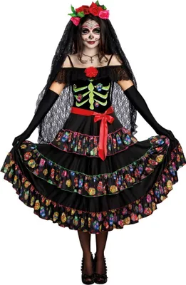 La Catrina Kostüm Lady of the Dead für Damen Gr. L-3XL Kleid Halloween Fasching Karneval Mottoparty andere Länder Mexiko Tag der Toten
