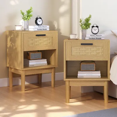 Produktbild von ProximaX Nachttisch 2er Set, Holzoptik Eiche, Mit 1 Schublade & offenem Fach, Modernes Schlafzimmermöbel