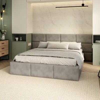 Produktbild von FDM Bett DORIS trinity 120x200 cm Polsterbett mit Lattenrost aus Metall Bettkasten Stauraumbett Samt grau Wandpaneele