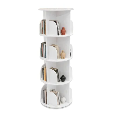 Image de Étagère tournante à 4 niveaux, étagère blanche, bibliothèque, étagère blanche avec 4 compartiments