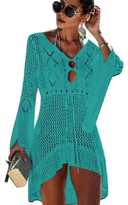 Produktbild von Solidchoice – Gestrickter Strandkleid für Damen, dunkelgrüner Bikini-Überwurf