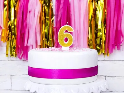 Immagine prodotto di Candela di compleanno numero 6 con glitter 7cm oro