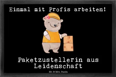 Produktbild von Mr. & Mrs. Panda fußmatte Paketzustellerin Leidenschaft 40 x 60 cm - Schwarz - Geschenk, Bodenvorleger, Eingangsmatte, Paketbotin, Lustig, Witzig, Spruch, Vorleger