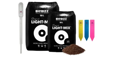 Produktbild von BioBizz Light·Mix 2x 50 Liter – inklusive Dosierpipette & 3 Pflanzenschilder (Farbe zufällig)