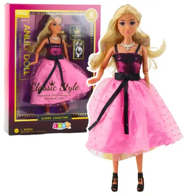 Produktbild von Lean Anlily Puppe In Rosa Kleid Mit Schwarzer Schleife Ohrringe Halskette