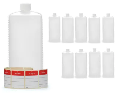 10 Kunststoffflaschen 1000 ml, PE-HD, quadratisch, mit Deckel