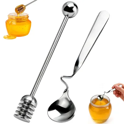 2er-Set Honiglöffel aus Edelstahl, Spirallöffel, 16 cm und 14,5 cm