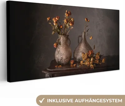 Produktbild von MuchoWow® - Leinwandbilder - Stilleben - Blumen - Vase - Dunkel, Wandbild, Wanddeko Bilder Wohnzimmer, 40x20 cm